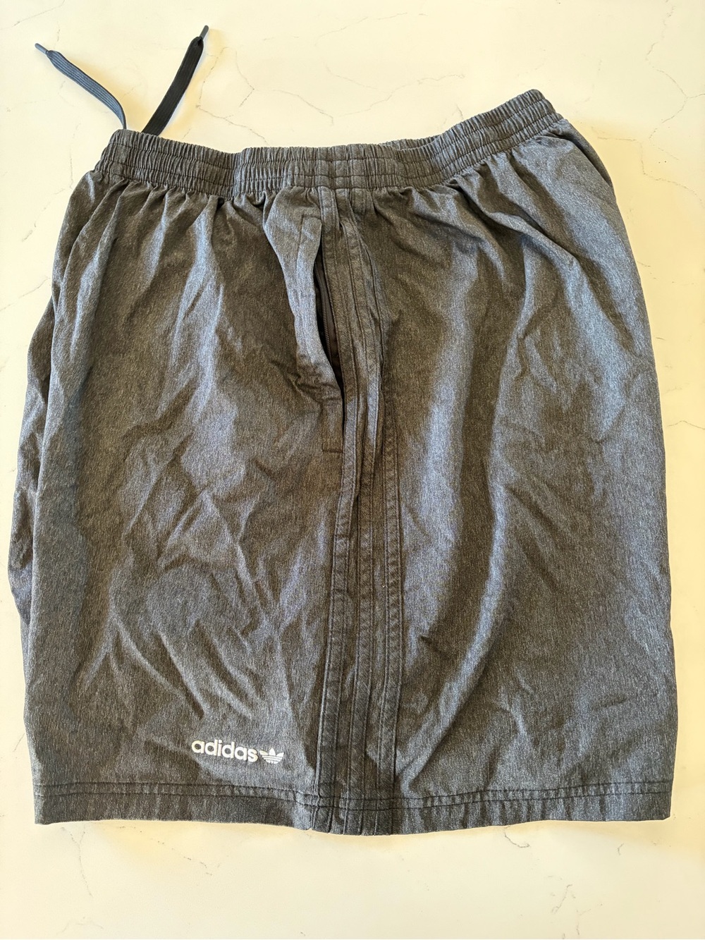 adidas Men’s Dark Gray Athletic Shorts with Drawcord and zippered pockets